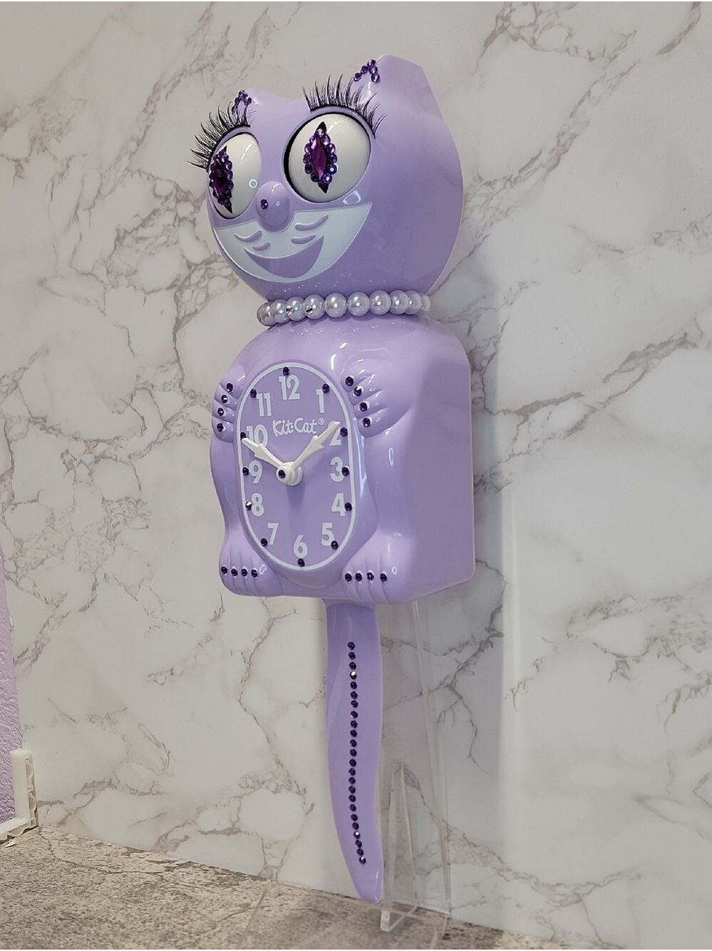 RARE RETIRED Jeweled Pastel Lilac Lady Kit Kat Cat Klock Clock - Picture 8 of 11